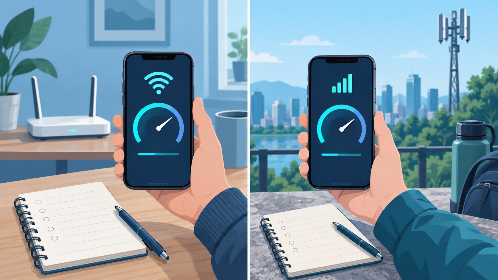 对照 Wi-Fi 与移动数据锁屏测试结果的示意图